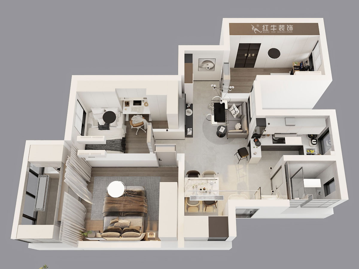 朱彦｜龙苑新寓四村6-22-302-75㎡-现代简约风格｜2室2厅1卫｜老房改造｜定制家｜全包10万｜00_04鸟瞰图